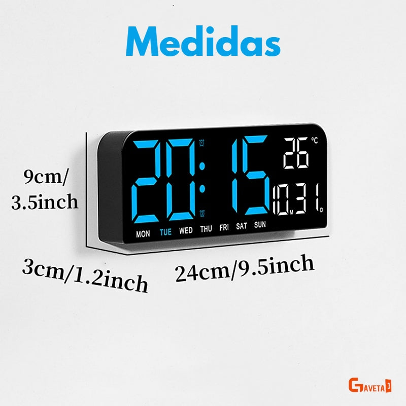 Reloj de pared digital LED de 9 pulgadas: hora, alarmas y funciones adicionales